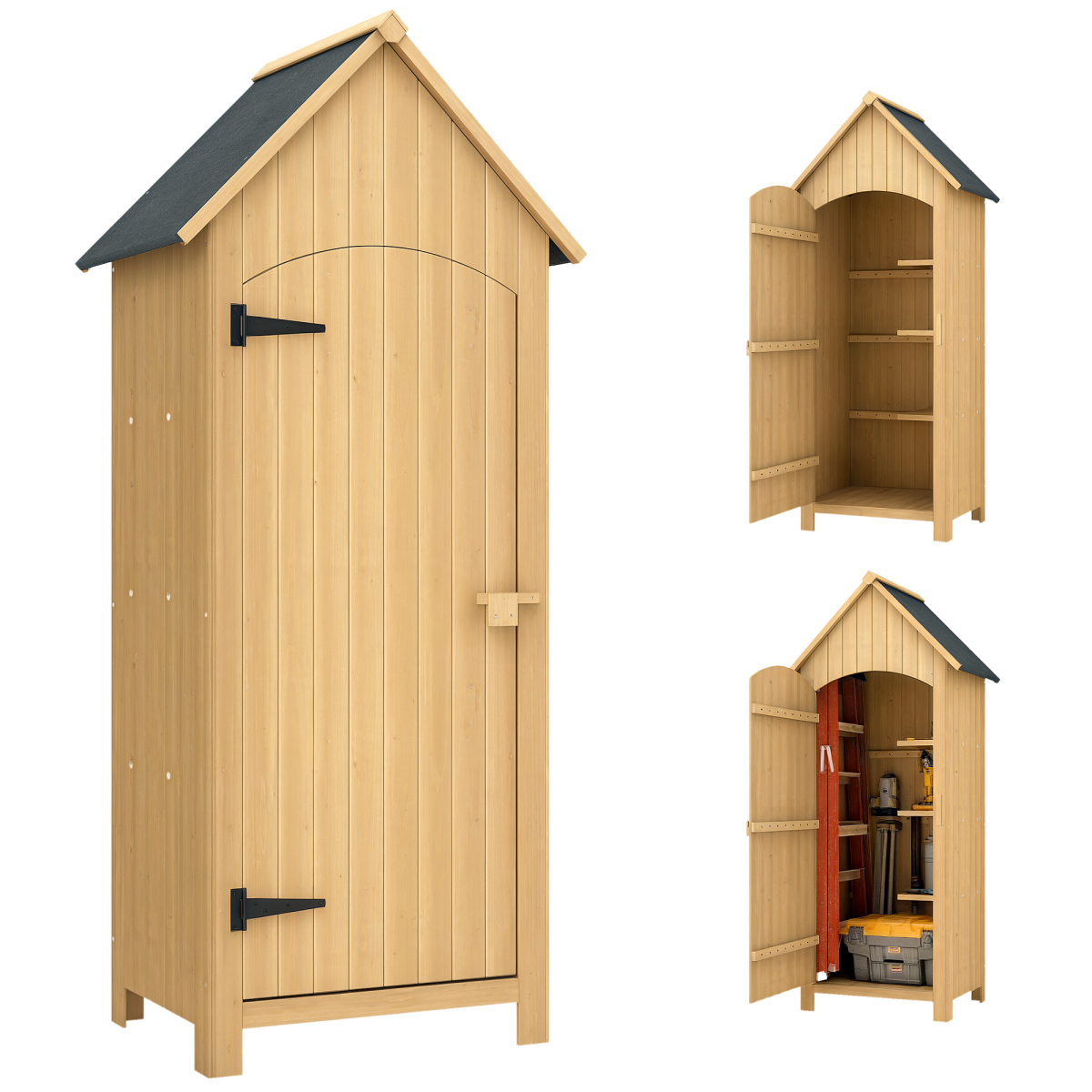 Outsunny Wooden Small Garden Shed with 3 Shelves and Tilt Roof