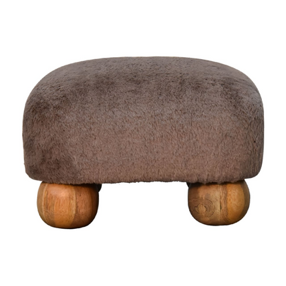 Artisan Furniture Solid Mango Wood Mocha Faux Fur Nordic Footstool