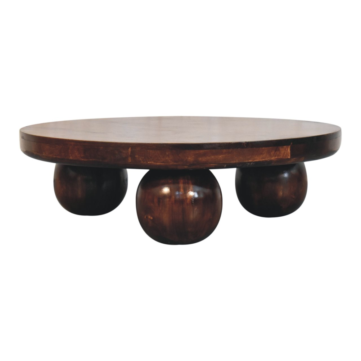 Artisan Furniture Solid Wood California Walnut Central Table with Ball Feet, Dark Brown