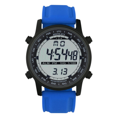 Henley Mens Digital Black Dial Rubber Strap Watch Blue HDG038.6