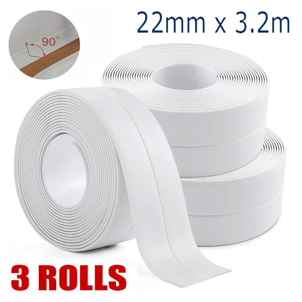 3PCS Bath Kitchen Caulk Tape Sealant Strip PVC Self Adhesive Toilet Wall Sealing Tape