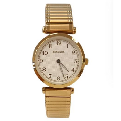 Sekonda Ladies Basic White Dial Gold Plated Expander Bracelet watch 40438