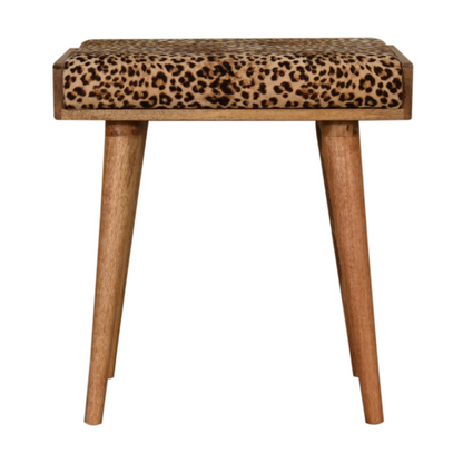 Artisan Furniture Solid Mango Wood Leopard Velvet Tray Style Footstool