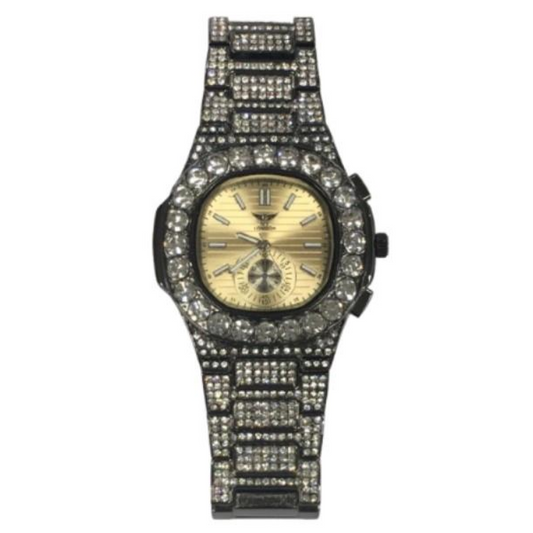 NY LONDON GENTS BLING WATCH PI-7644 GOLD/BLK