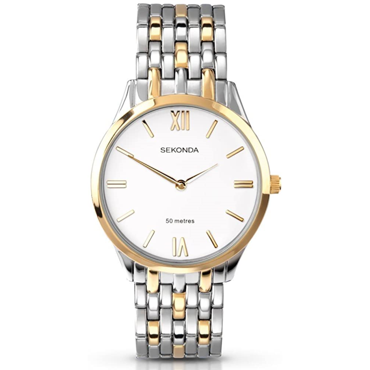 Sekonda Classic Basic Mens White Dial Two Tone Stainless Steel Bracelet Watch 3449
