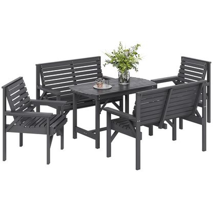 Outsunny 5PC Patio Dining Set Wooden Table and Chairs w/ Umbrella Hole Grey