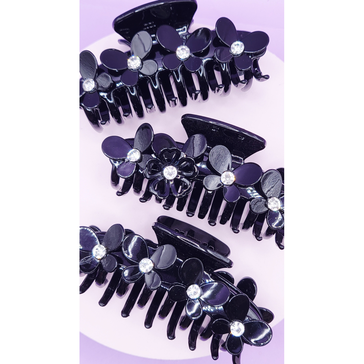 Crystal Black Flower Hair Clamp Pack of 12