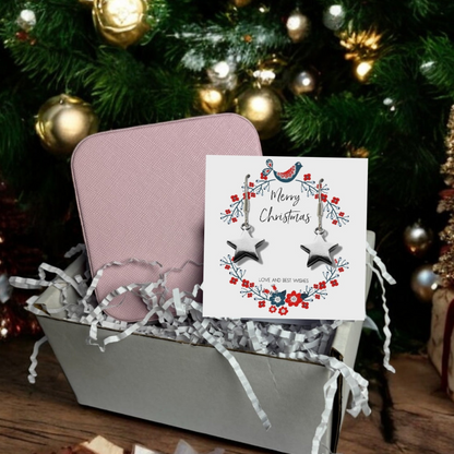 Christmas Star Gift Hamper - Silver Star Drop Earrings & Jewellery Box