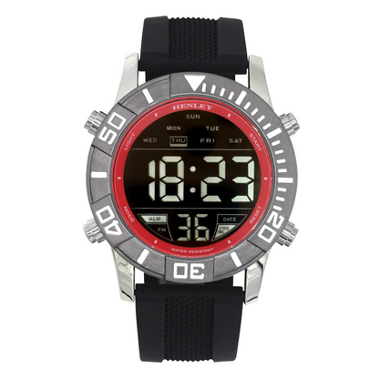 Henley Mens Digital Black Dial Rubber Strap Watch Black HDG037.10