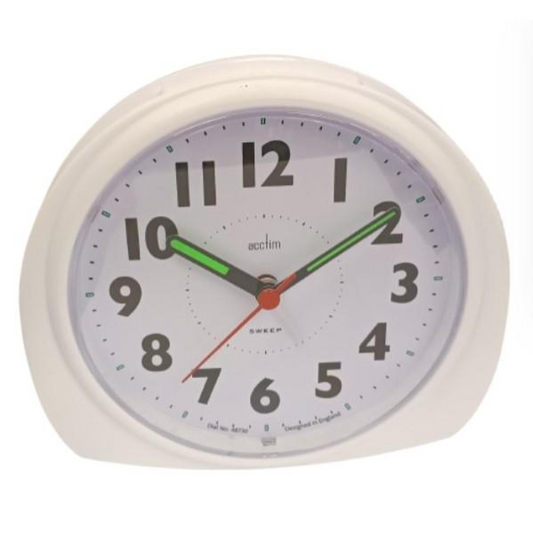 Acctim Jefferson Silent Sweep, Crescendo and Light features Bedside Alarm Clock in White - 16482