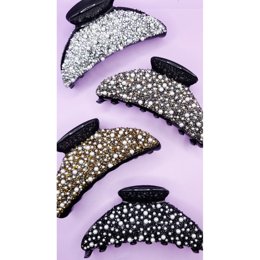 Pearl Rhinestone Hair Clamps Pack of 12