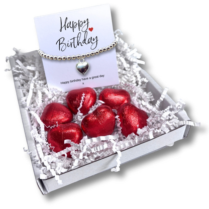 Happy Birthday Mini Gift Hamper with Silver Heart Bracelet