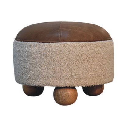 Artisan Furniture Solid Mango Wood Cream Boucle Buffalo Footstool
