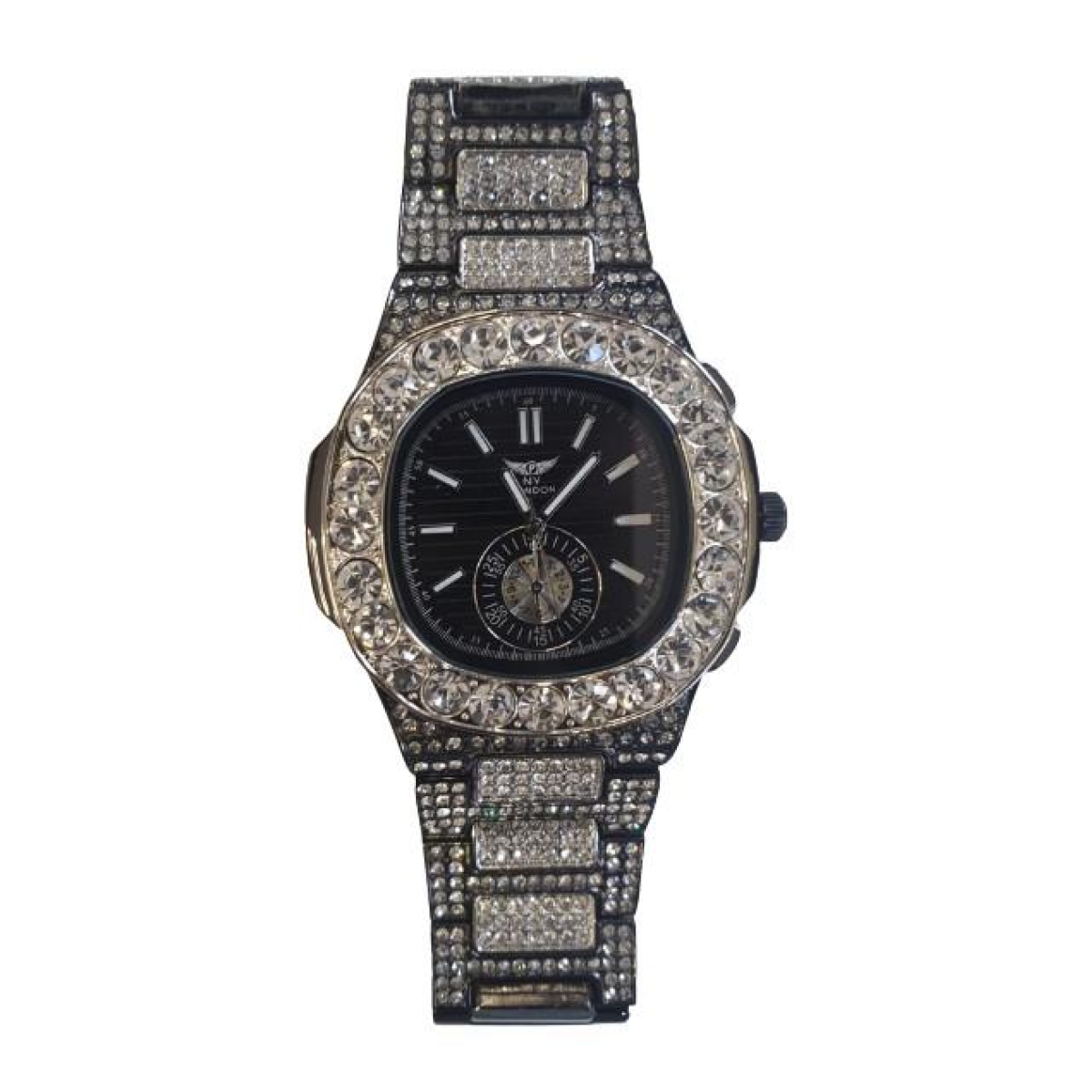 NY LONDON GENTS BLING WATCH PI-7644 SILVER-BLACK