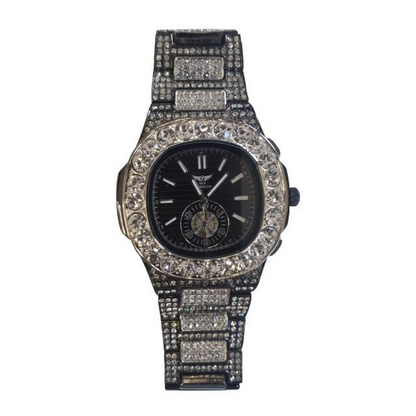 NY LONDON GENTS BLING WATCH PI-7644 SILVER-BLACK