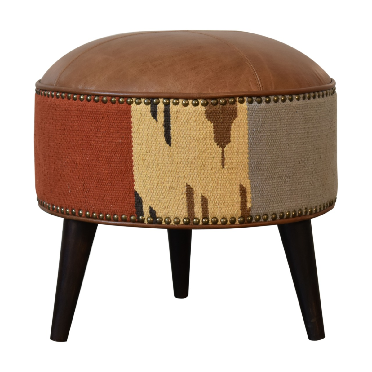 Artisan Furniture Durrie & Leather Mixed Footstool - Thumbnail 3