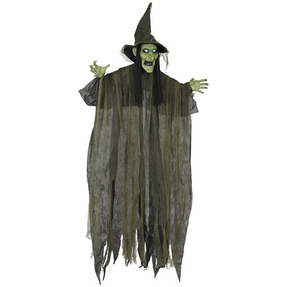 Outsunny Voice Activated Halloween Animatronics Hanging Witch, Green
