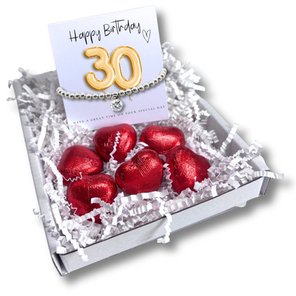 30th Birthday Cubic Zirconia Silver Bracelet & Gold Balloon Hamper