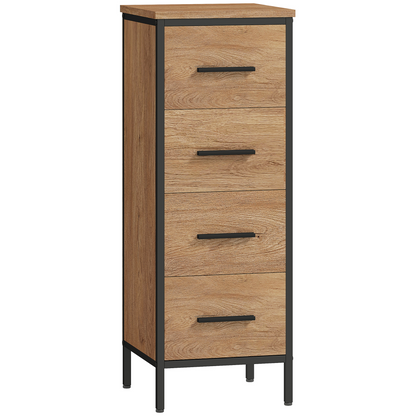 HOMCOM Narrow Bathroom Storage Cabinet with 4 Drawers for Small Spaces, Oak