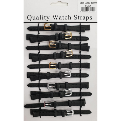 Leather Black Extra Long Watch Straps Pk10 size 10mm 1055.05