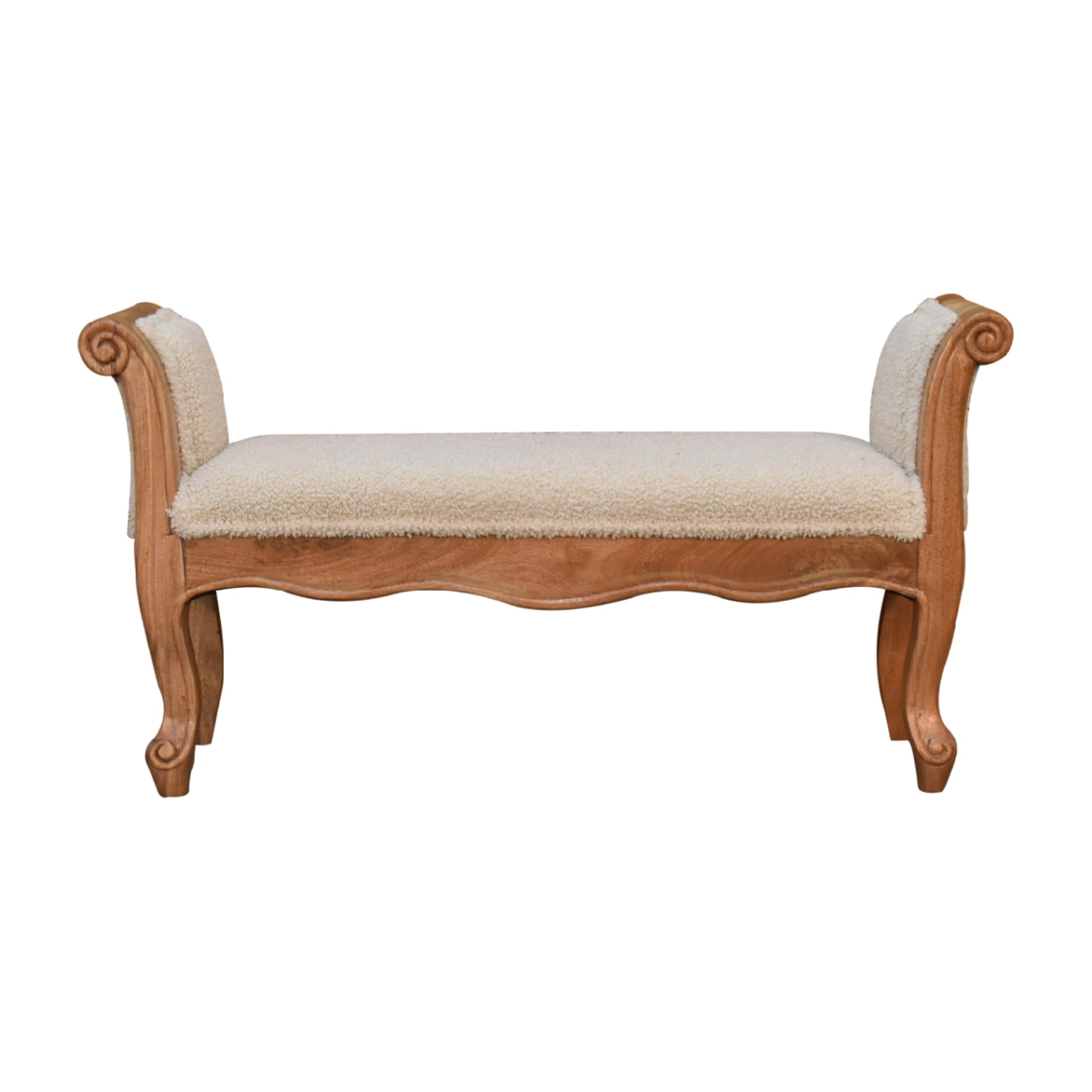 Artisan Furniture Solid Wood Cream Boucle French Style Bench