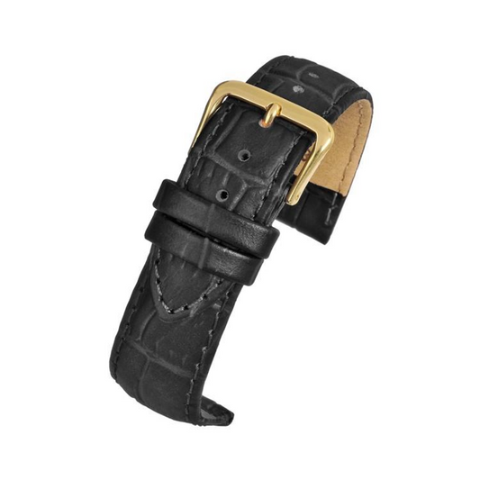 Black Padded Crocodile Grain Leather Watch Strap 26mm