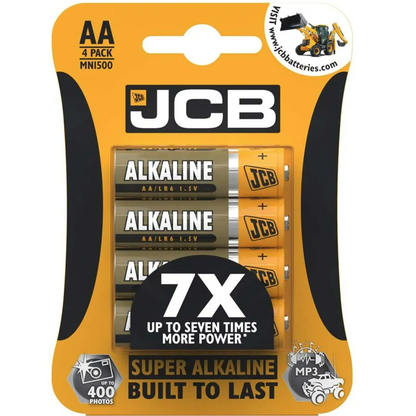 JCB AA Super Alkaline Batteries 4 Per Card - Box of 10