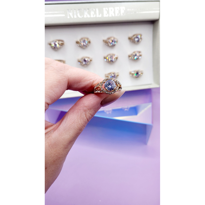 Oval Crystal Ring Gold Box set of 12