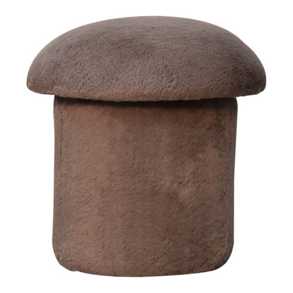 Artisan Furniture Solid Mango Wood Mocha Faux Fur Mushroom Footstool