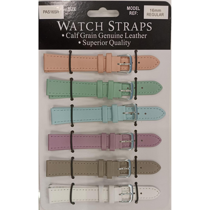 PASSR Sun Mixed Pastille Colour Calf Leather Watch Straps Regular card of 6 - Silver Buckle