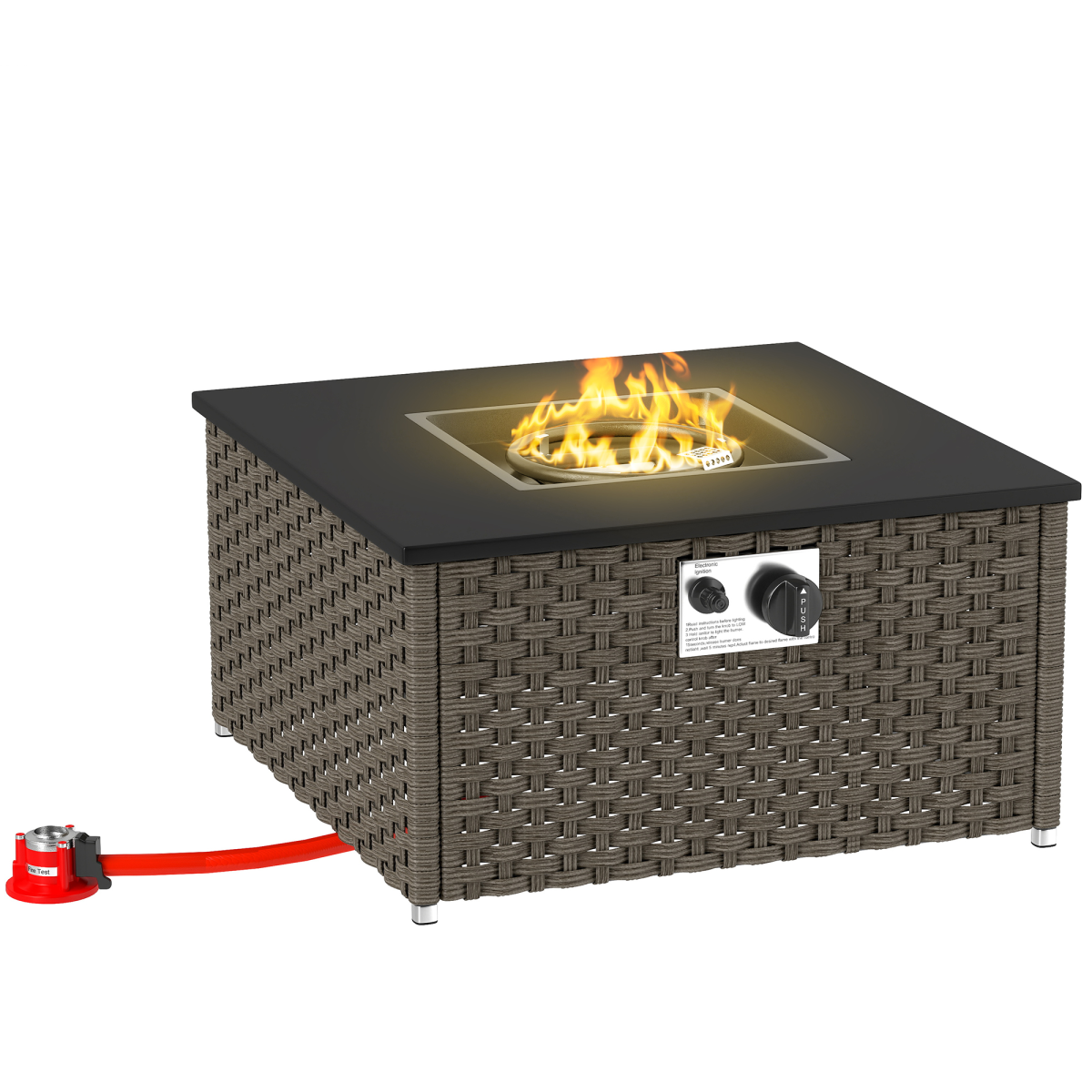 Outsunny 13 KW Rattan Gas Fire Pit Table, Propane Fire Pit for Garden, Grey