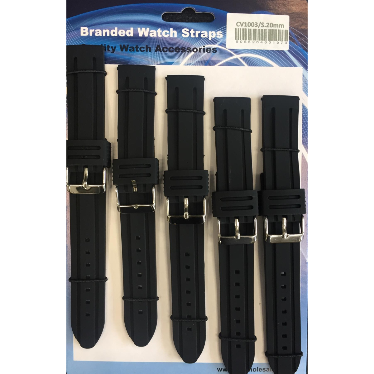 Heavy Duty rubber watch strap black (Pack of 5) CV1003-22