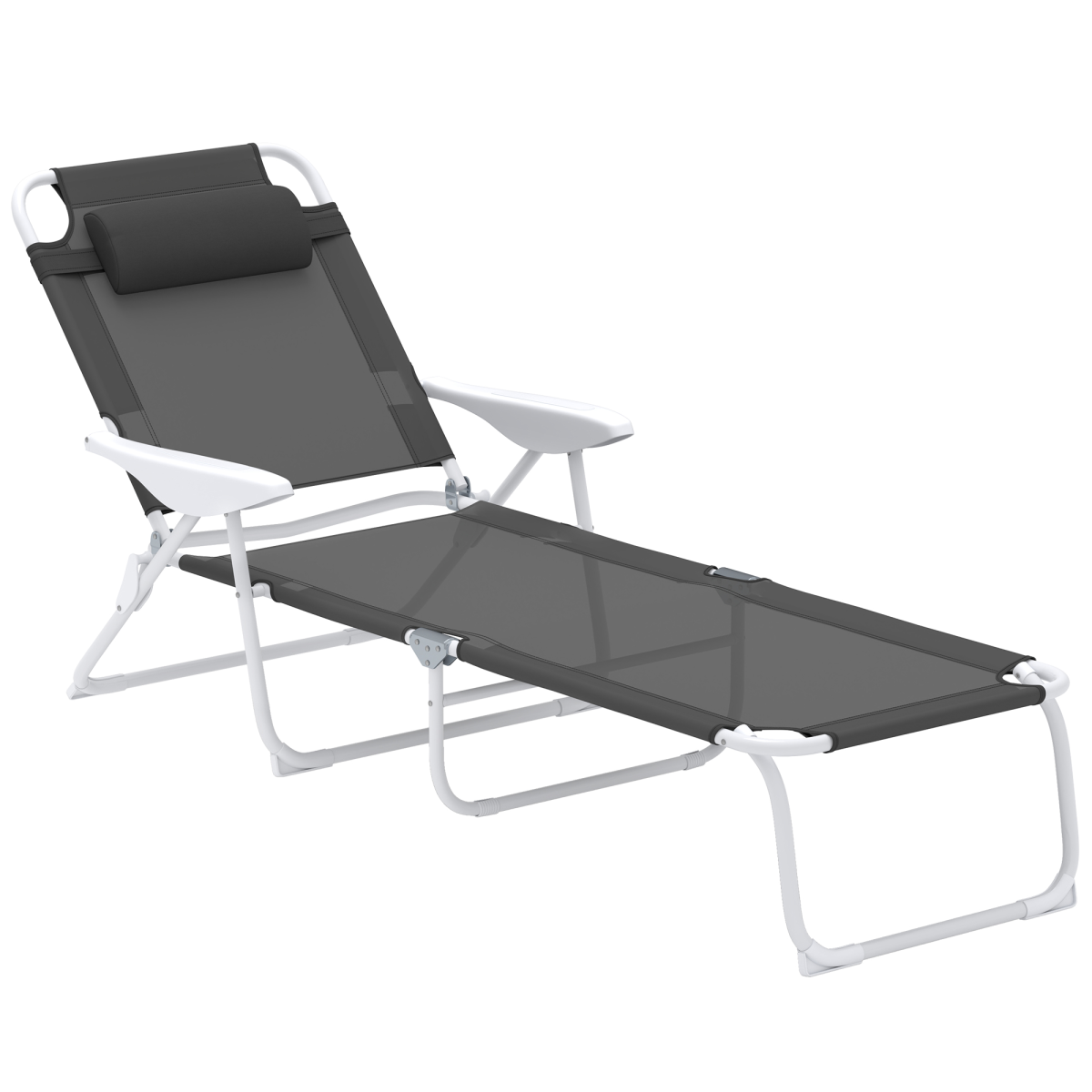 Outsunny Folding Sun Lounger with 4-Level Backrest & Headrest, Charcoal Grey