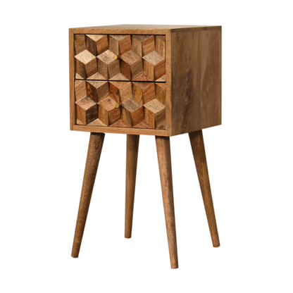 Artisan Furniture Solid Wood Mini Cube Carved 2 Drawer Bedside