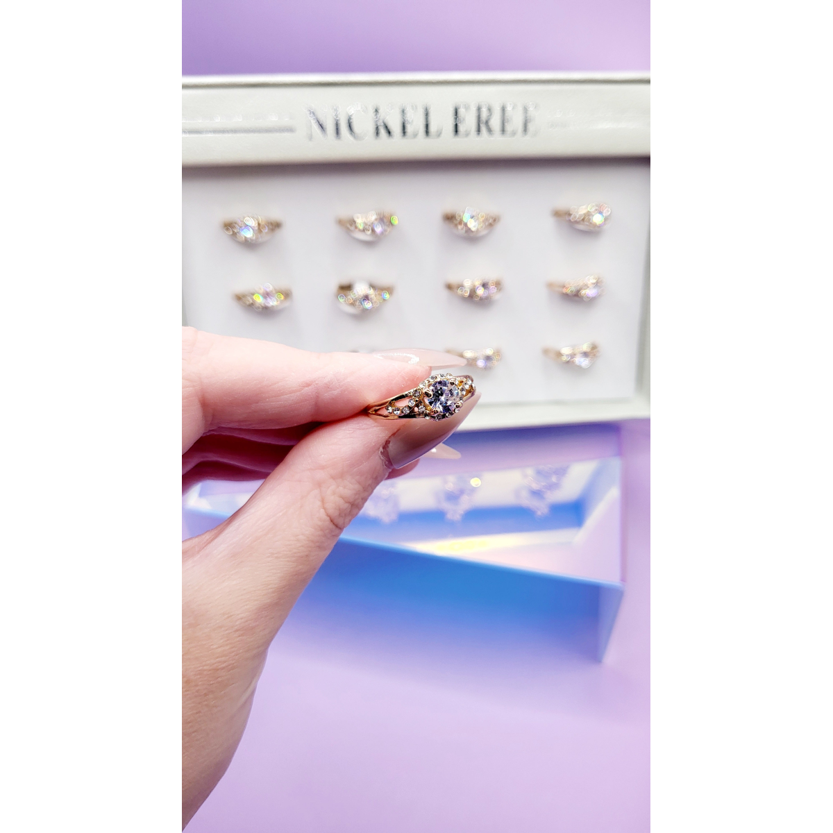 Pretty Crystal Ring Gold Box set of 12