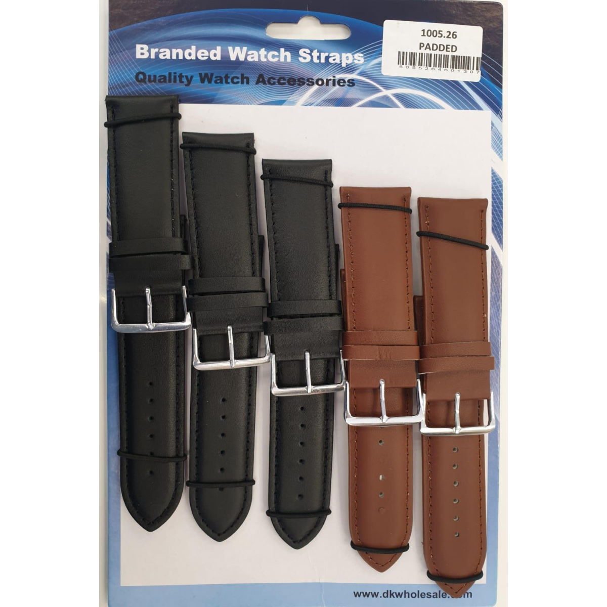 1005 Padded Leather Watch Straps Pk5 Black & Brown mixed 28mm