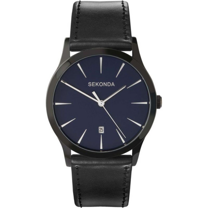 SEKONDA Men's Blue Dial Analogue Display Black PU Strap Watch 3536