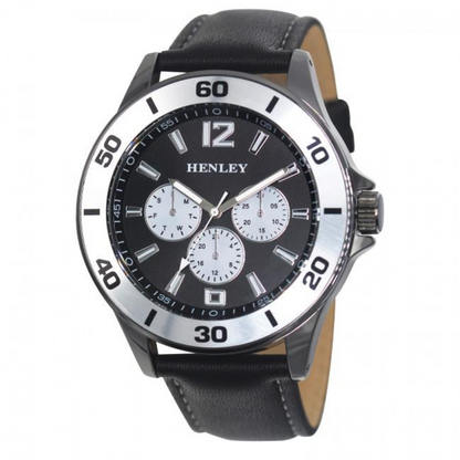 Henley Mens Polished Gun Sports Coloured Stitch Multi Eye Watch Gun/Silver H03014.13