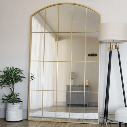 Tomi- Full Length Gold Metal Arched Lattice Window Mirror - 200cm x 120cm
