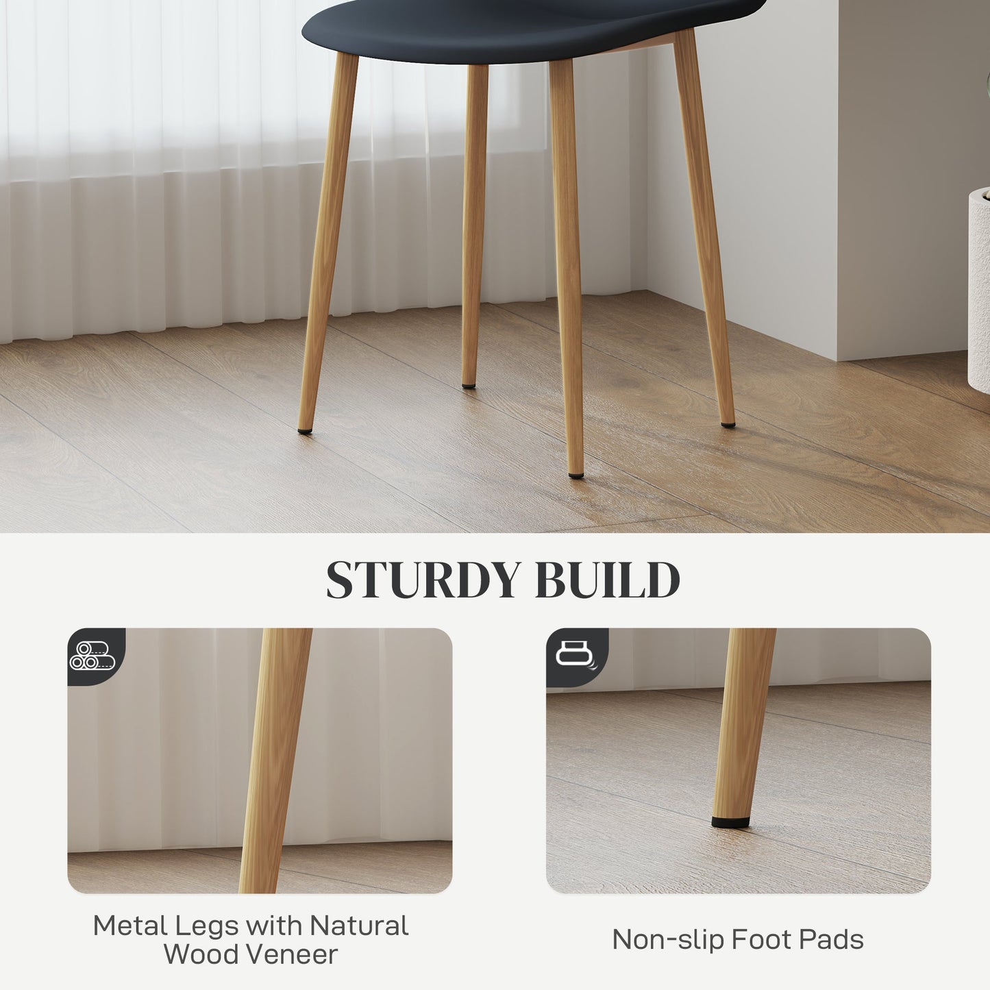 HOMCOM Dining Chairs Set of 4 w/ Curved Back, Steel Legs