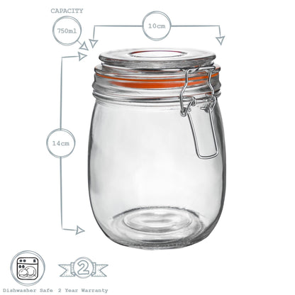 750ml Air tight Classic Glass Storage Jar + Four Free Coloured Seals