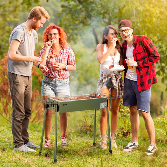 Portable Charcoal Barbecue BBQ Grill with Seasoning Baskets and Hooks