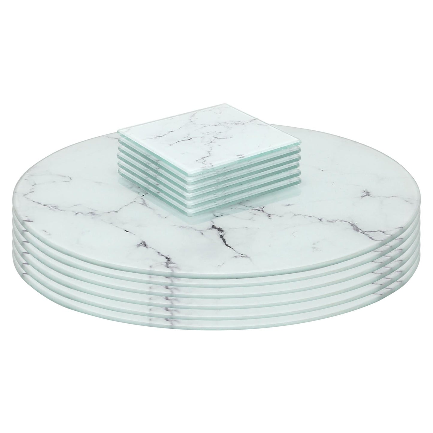 12pc Round Glass Placemats & Square Coasters Set - 30cm - Marble