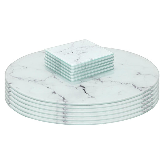 12pc Round Glass Placemats & Square Coasters Set - 30cm - Marble