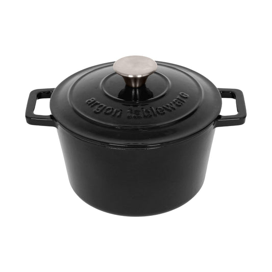 2.8L Matt Black Round Cast Iron Casserole Dish