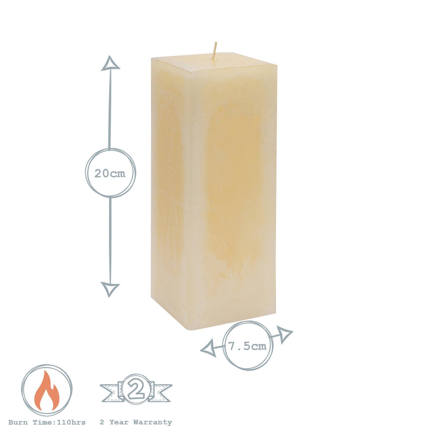 20cm Vanilla Square Pillar Candle