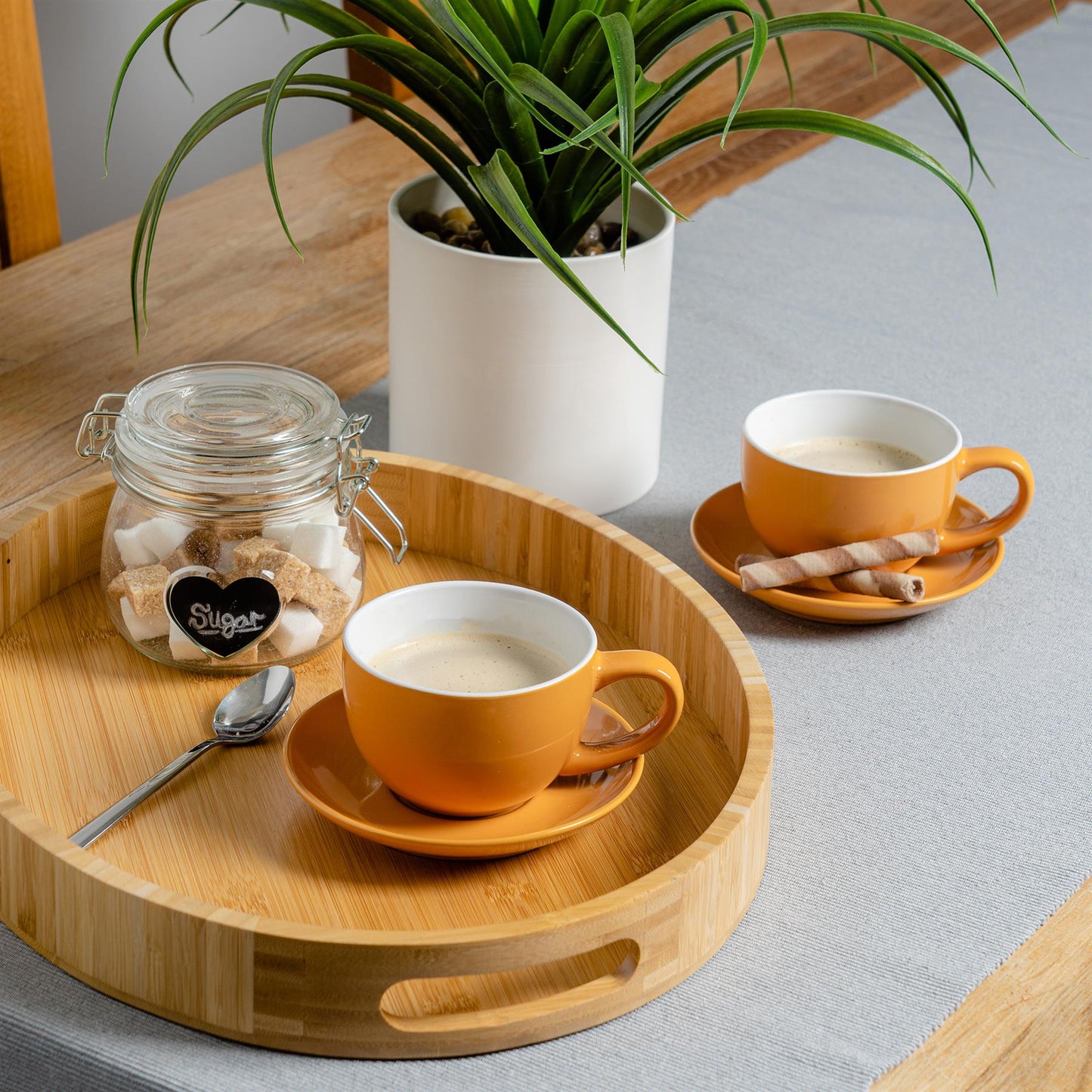 250ml Yellow Cappuccino Cups & Saucers - Pack of Six