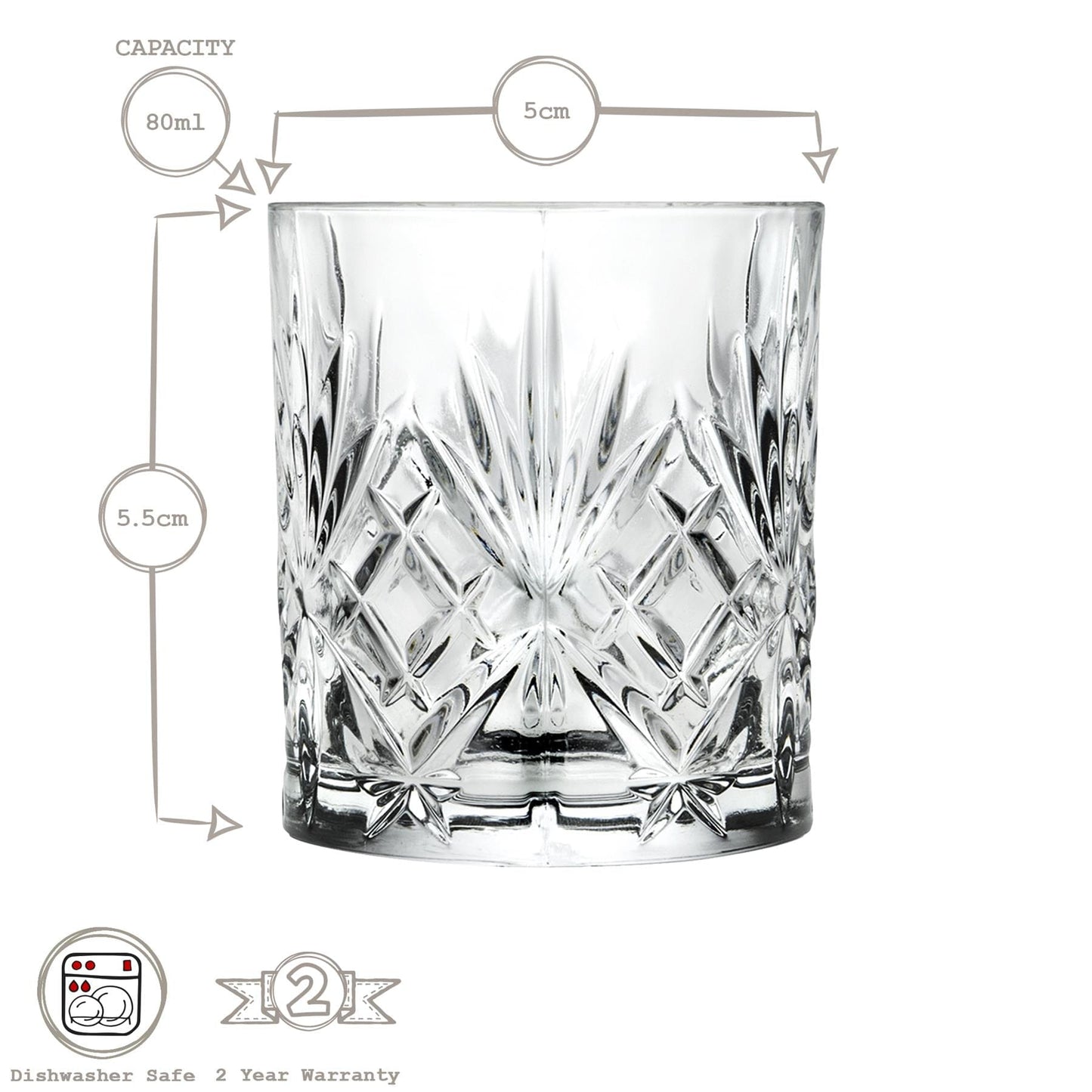 80ml Crystal Melodia Shot Glasses - Pack of 6