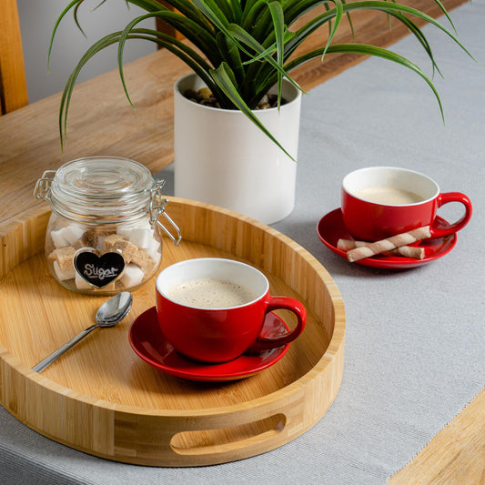250ml Red Cappuccino Cups & Saucers - Pack of Six