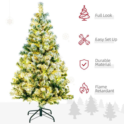 4ft Prelit Christmas Tree Artificial - White Frosted Green with LED Lights Multicoloured 311 Tips